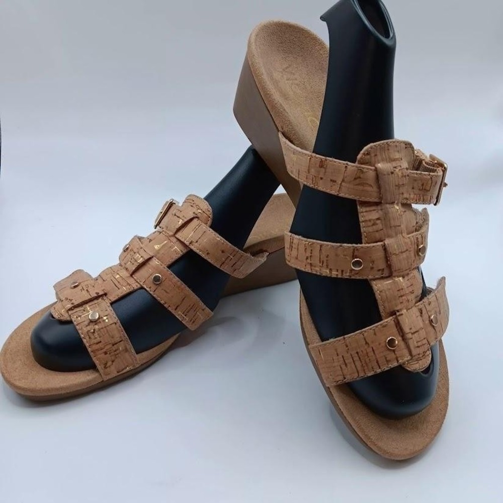 Vionic Sandals Womens Size 8 Cork Wedge Slide Adjustable Straps Comfort Shoes
